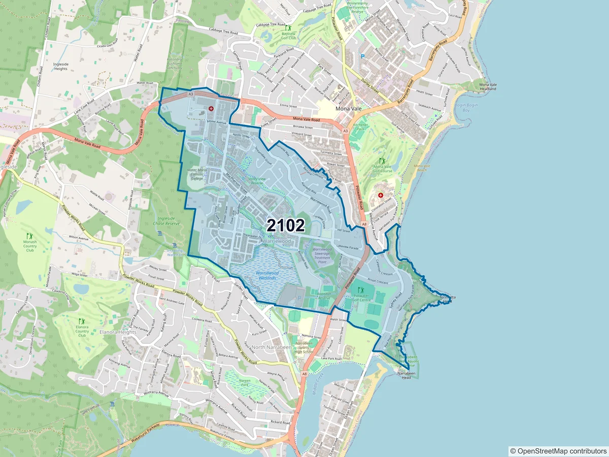 Map of postcode 2102 — Warriewood, NSW, Australia