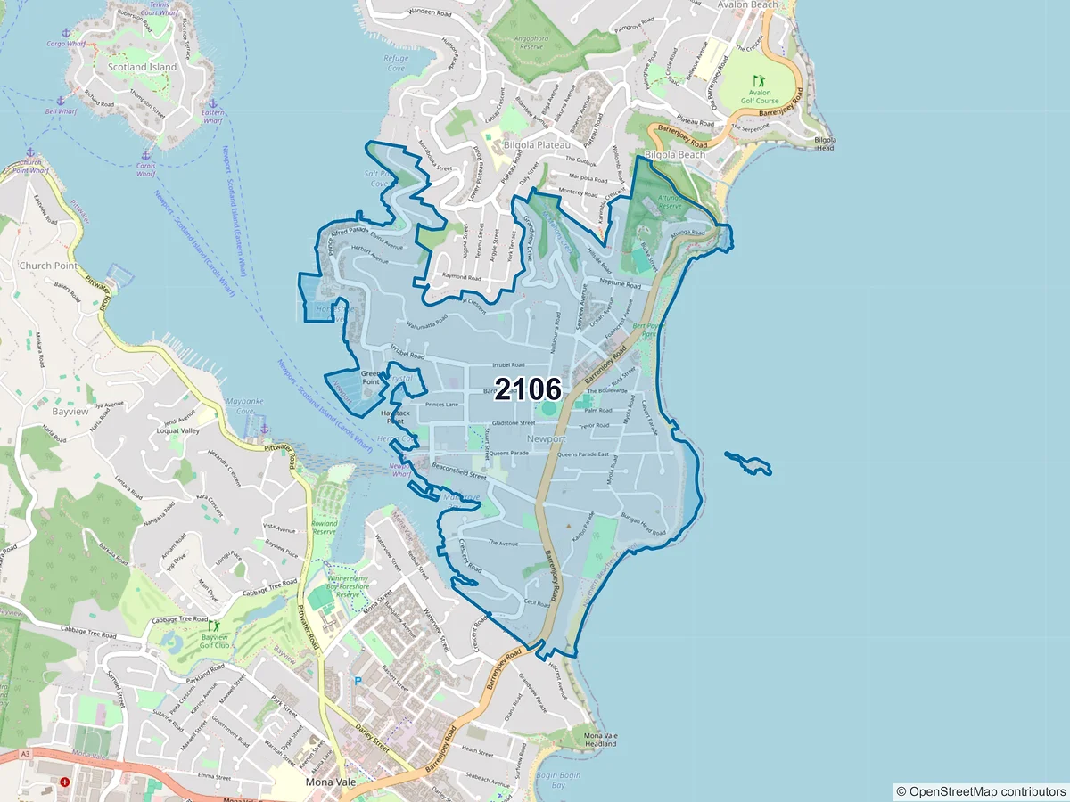 Map of postcode 2106 — Newport, NSW, Australia