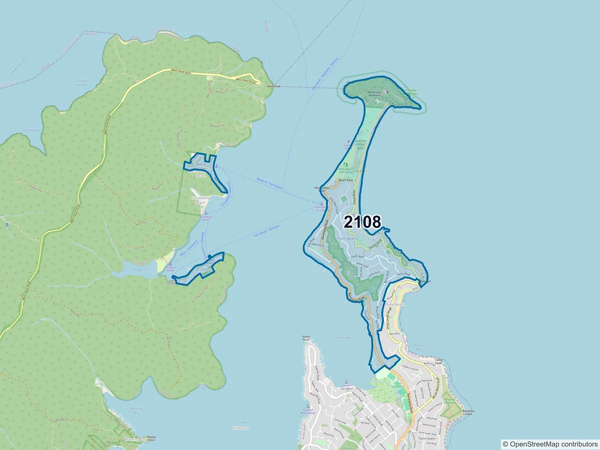 Map of postcode 2108 — Palm Beach, NSW, Australia