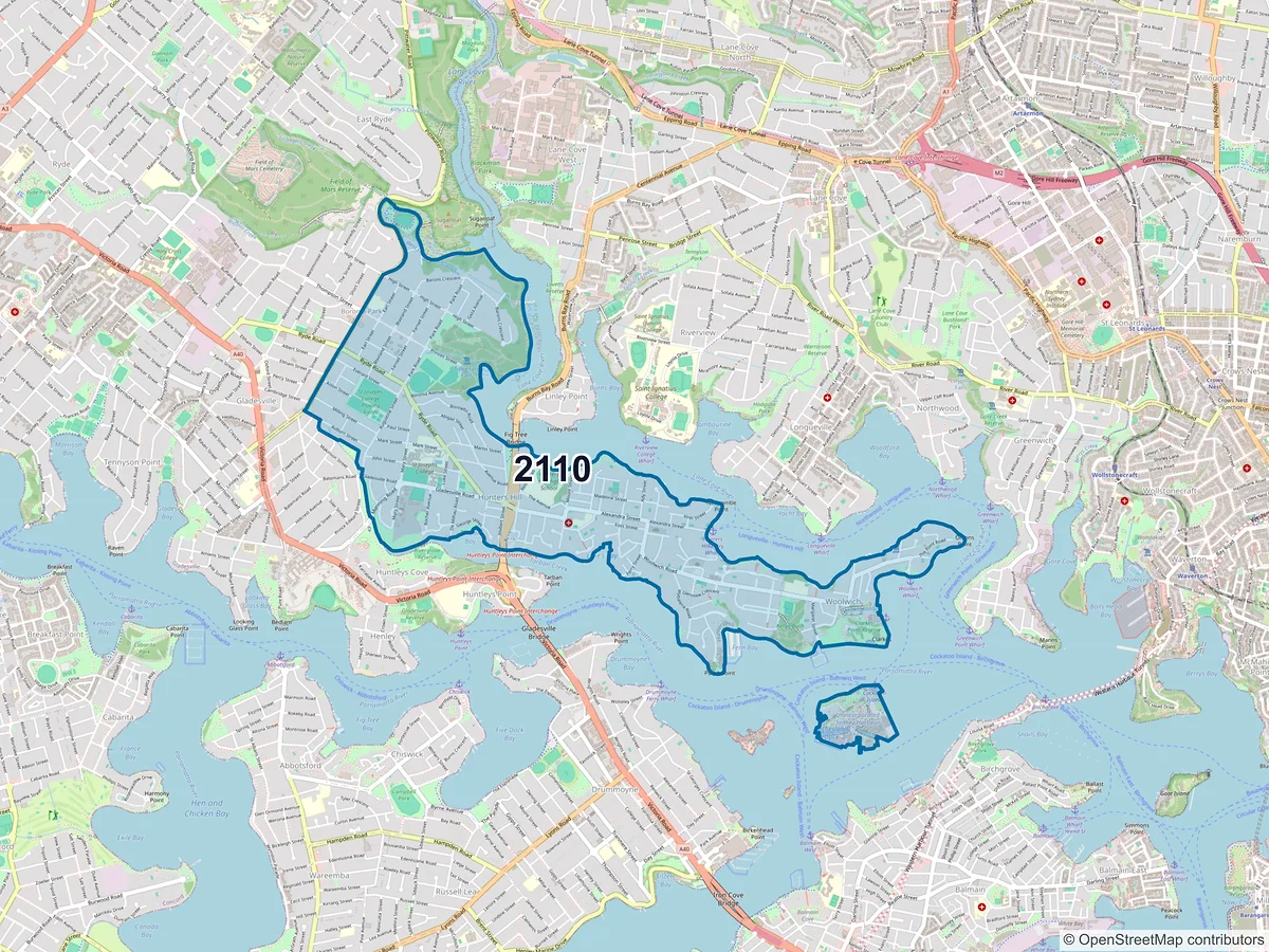Map of postcode 2110 — Hunters Hill, NSW, Australia