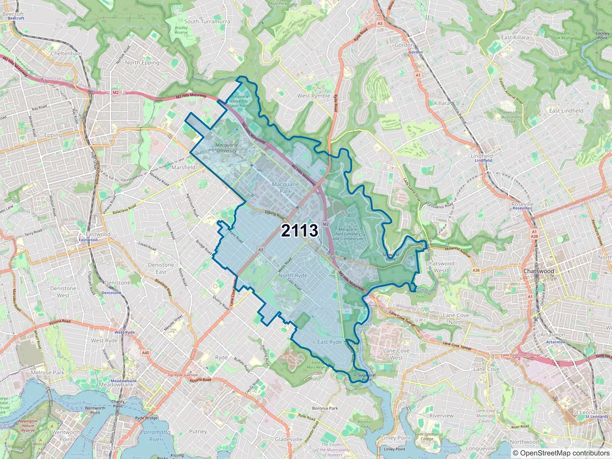 Map of postcode 2113 — Macquarie Park, NSW, Australia