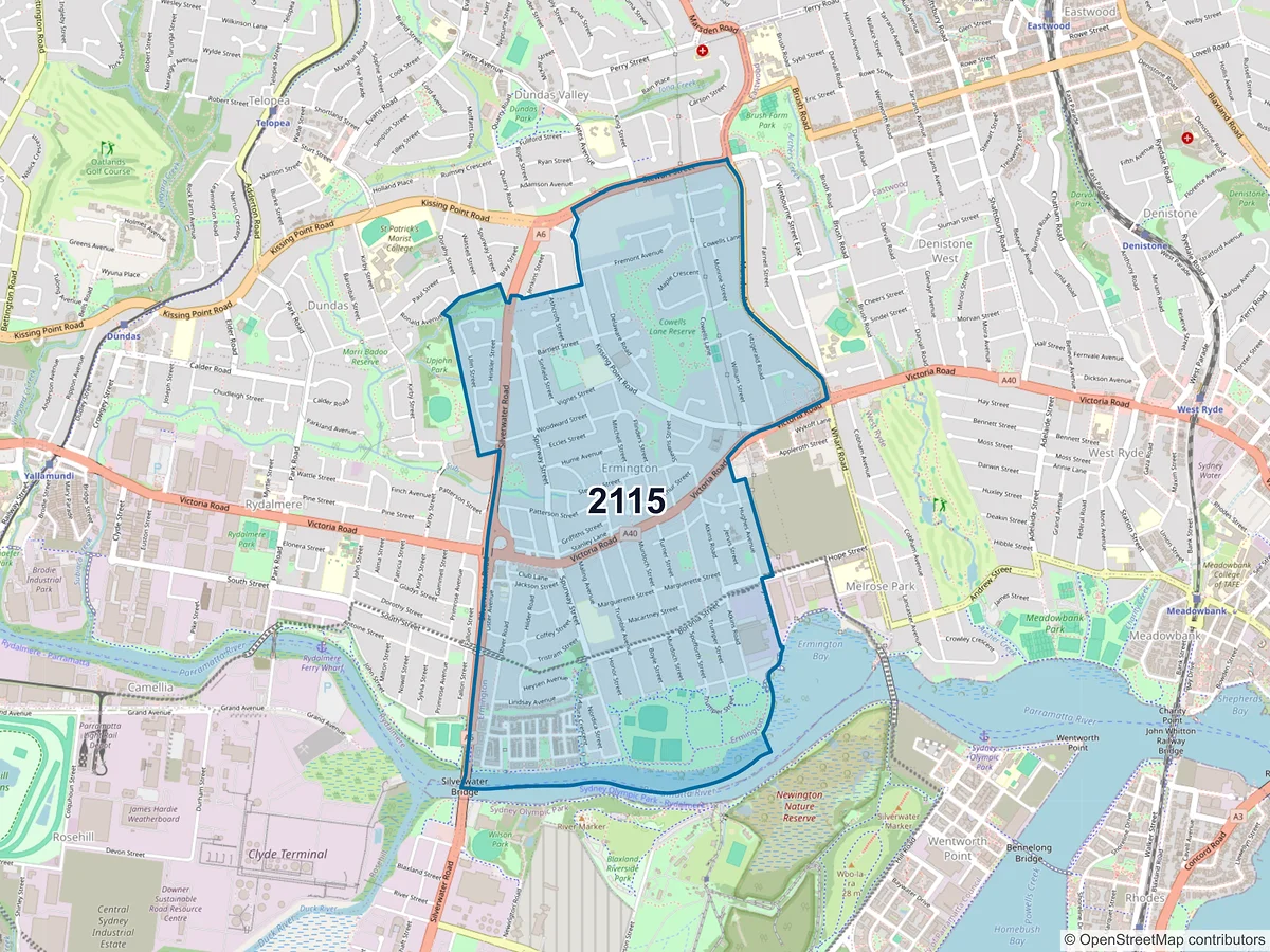 Map of postcode 2115 — Ermington, NSW, Australia