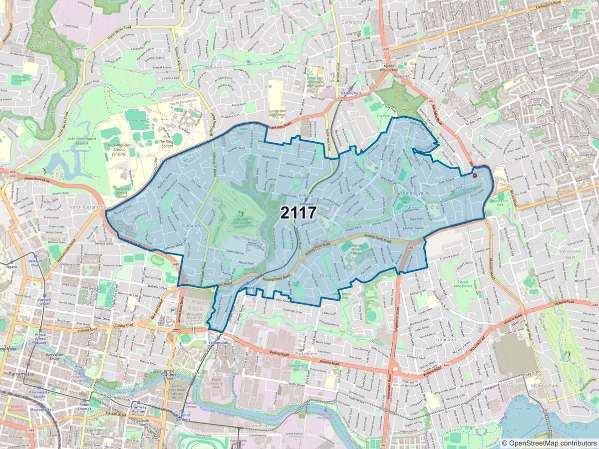 Map of postcode 2117 — Telopea, NSW, Australia