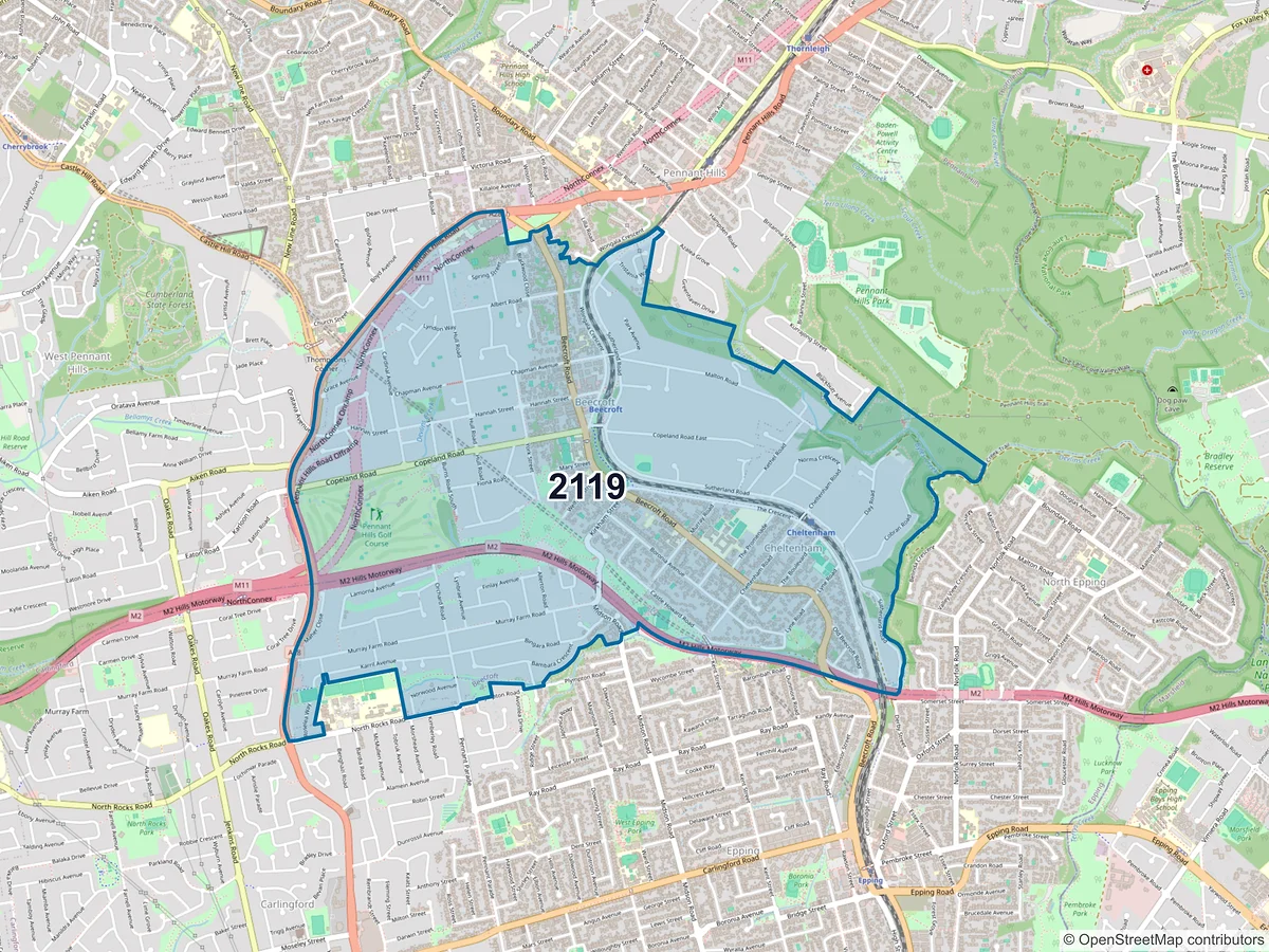 Map of postcode 2119 — Beecroft, NSW, Australia