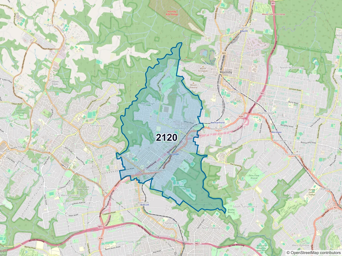 Map of postcode 2120 — Thornleigh, NSW, Australia