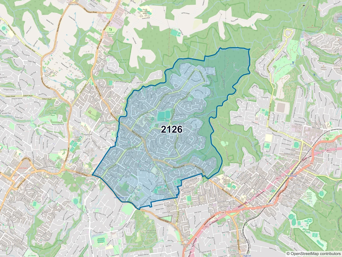 Map of postcode 2126 — Cherrybrook, NSW, Australia