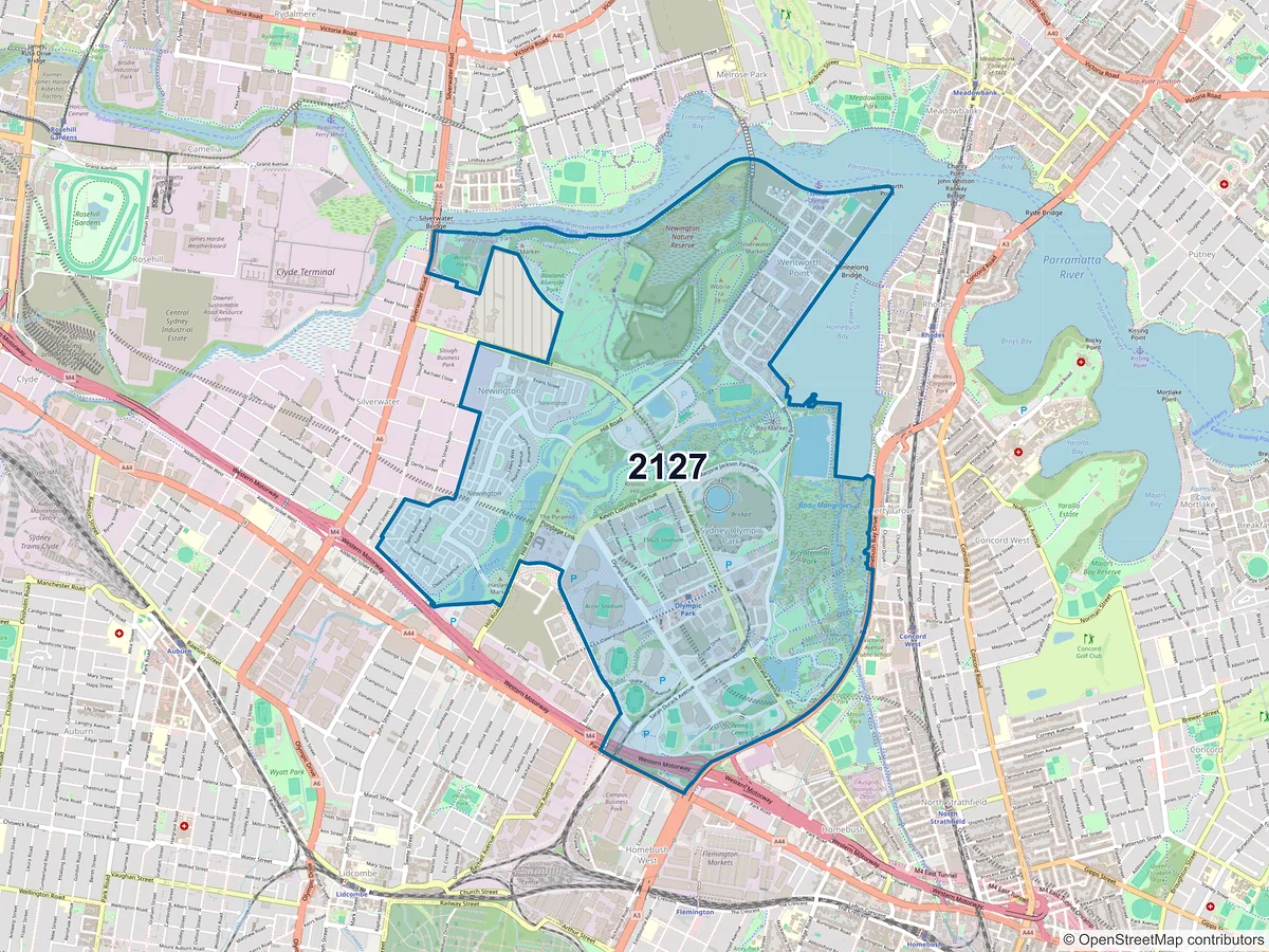 Map of postcode 2127 — Wentworth Point, NSW, Australia