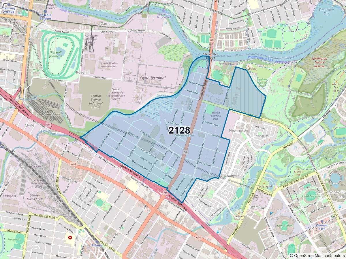 Map of postcode 2128 — Silverwater, NSW, Australia