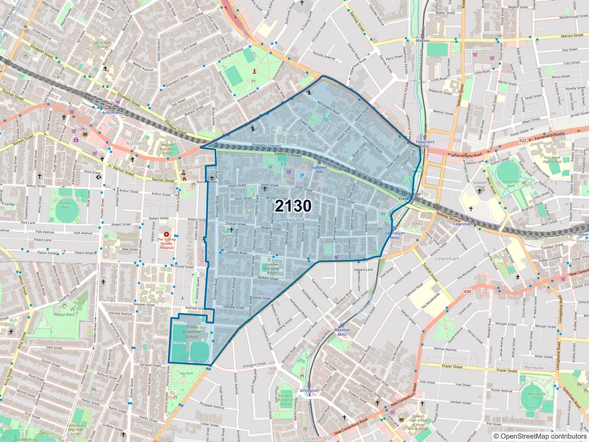 Map of postcode 2130 — Summer Hill, NSW, Australia