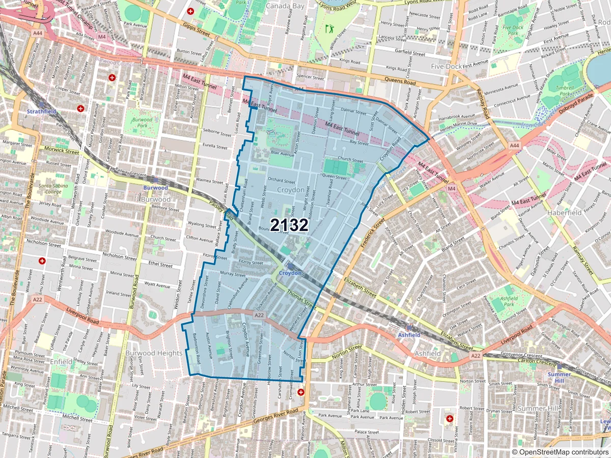 Map of postcode 2132 — Croydon, NSW, Australia