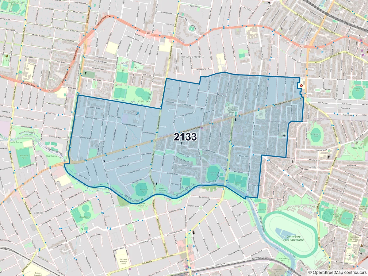 Map of postcode 2133 — Croydon Park, NSW, Australia