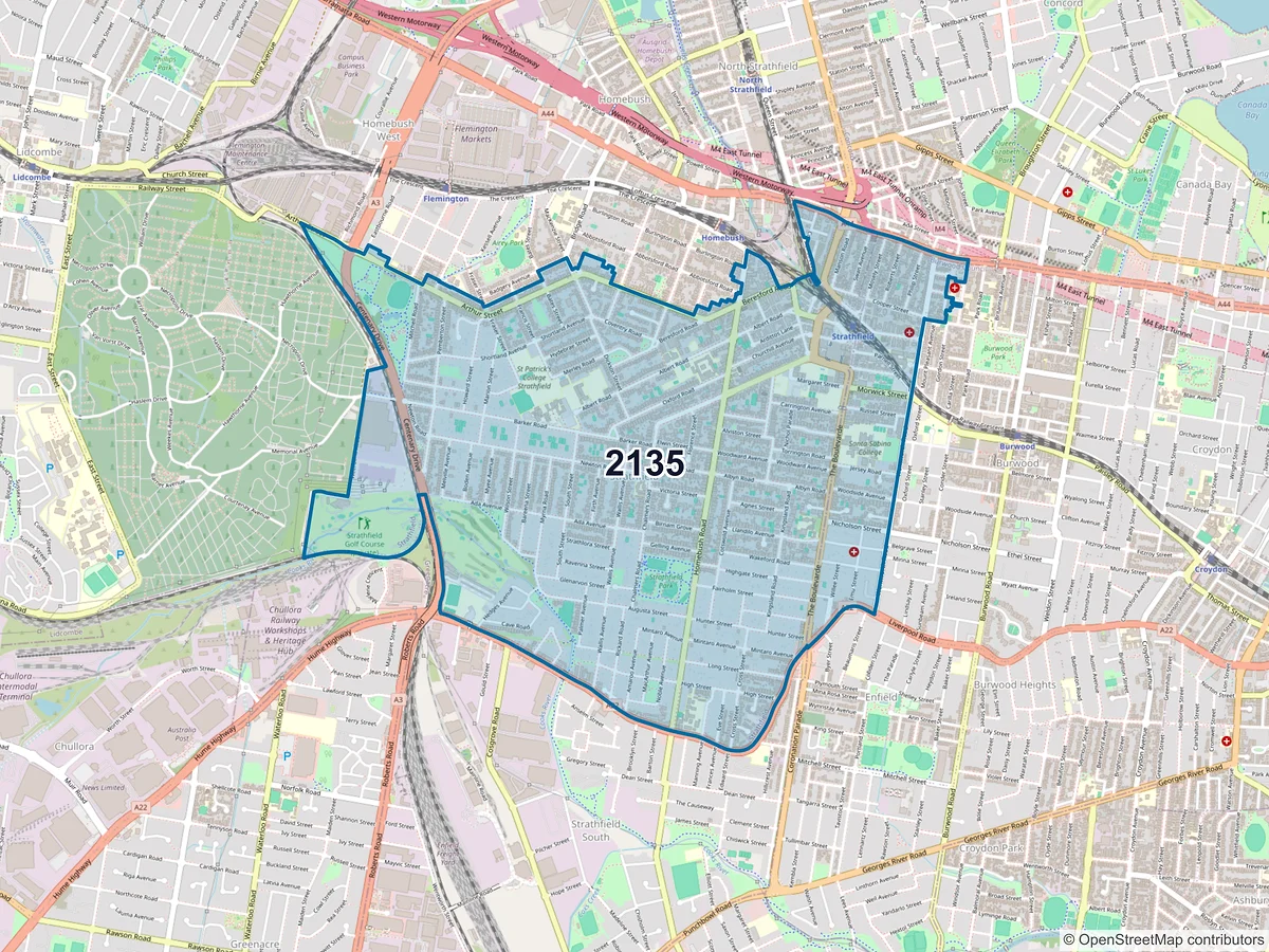 Map of postcode 2135 — Strathfield, NSW, Australia