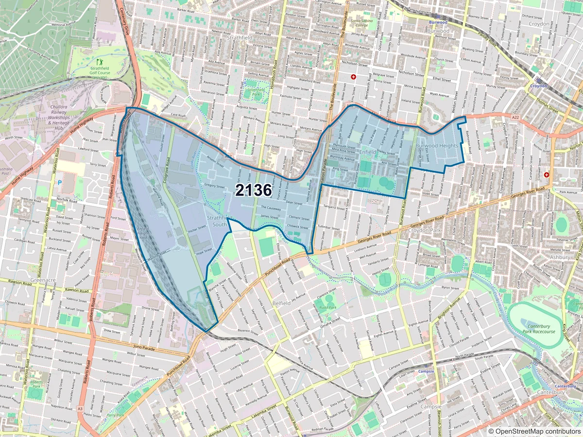 Map of postcode 2136 — Strathfield South, NSW, Australia