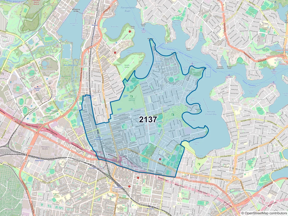 Map of postcode 2137 — Concord, NSW, Australia