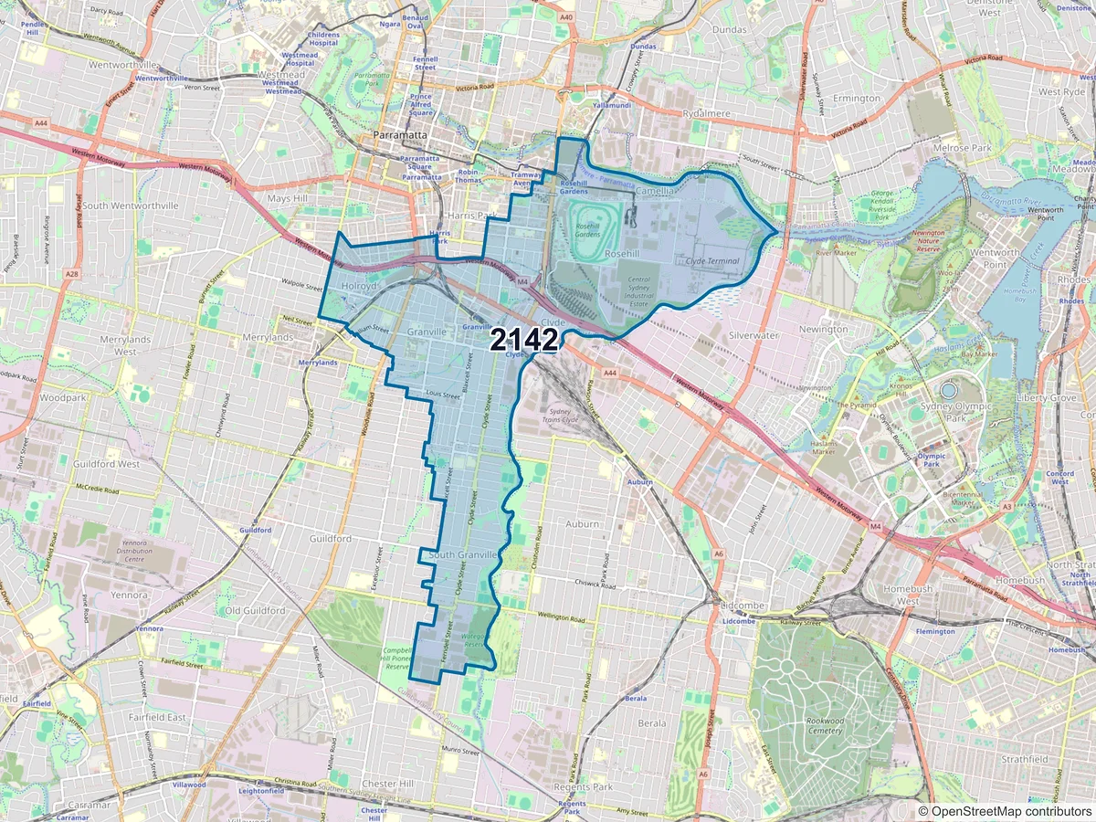 Map of postcode 2142 — Granville, NSW, Australia