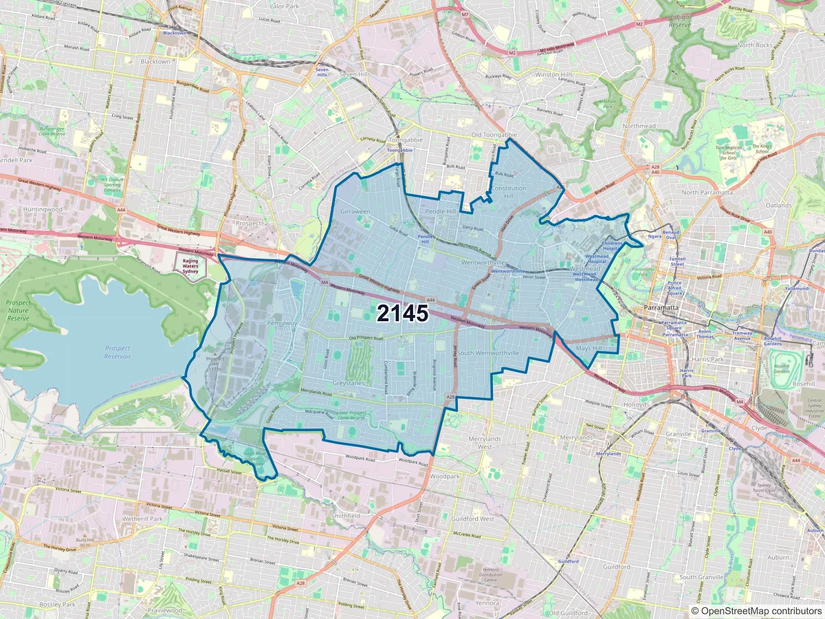 Map of postcode 2145 — Westmead, NSW, Australia
