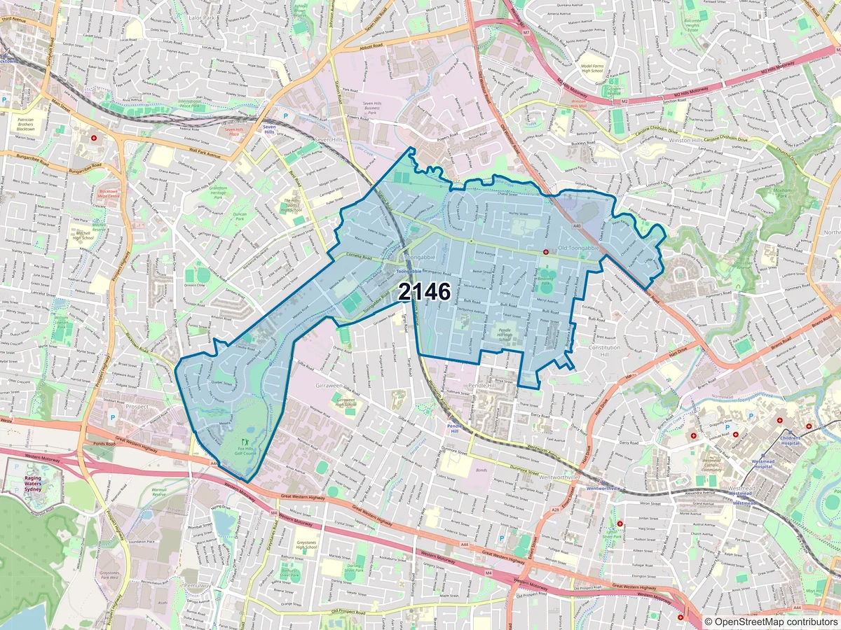 Map of postcode 2146 — Toongabbie, NSW, Australia