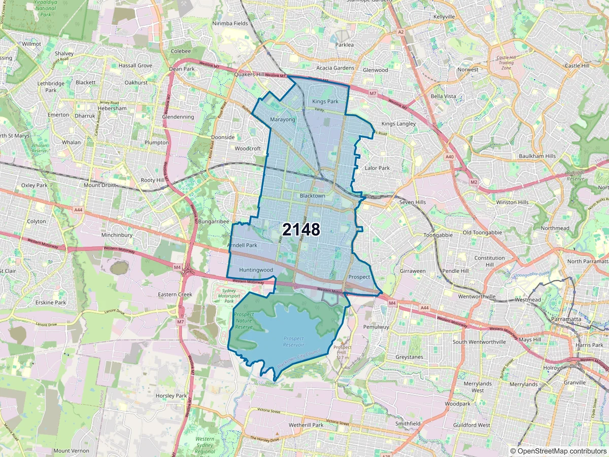 Map of postcode 2148 — Blacktown, NSW, Australia