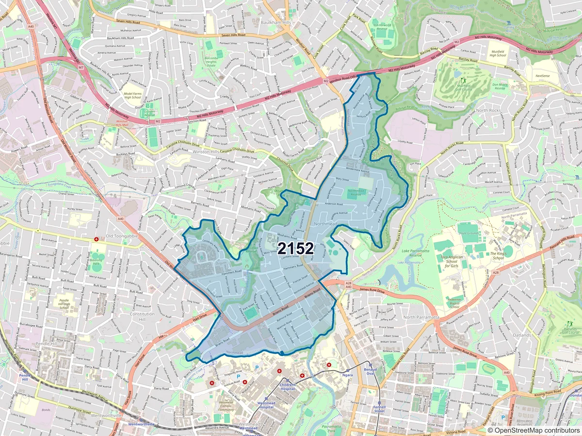 Map of postcode 2152 — Northmead, NSW, Australia