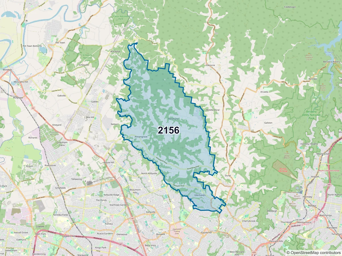Map of postcode 2156 — Glenhaven, NSW, Australia