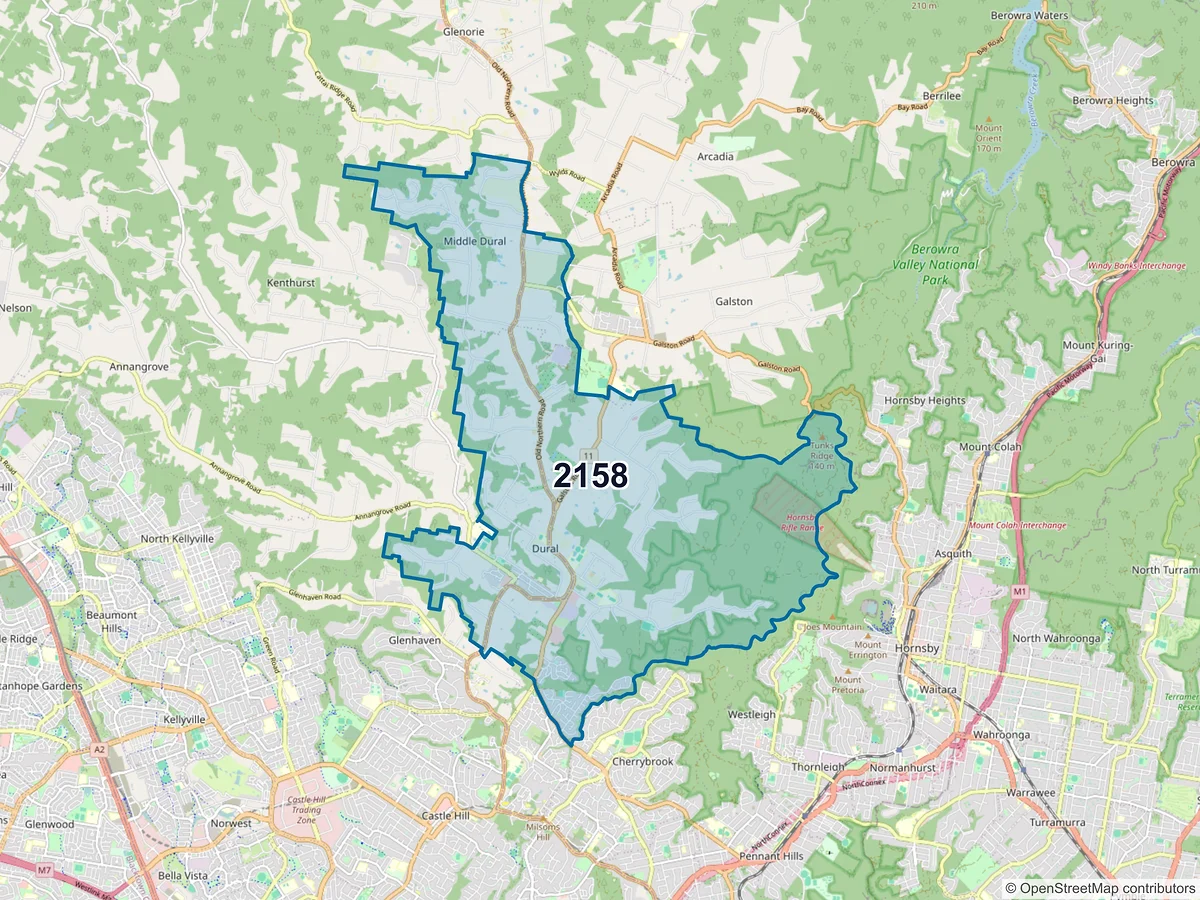 Map of postcode 2158 — Dural, NSW, Australia