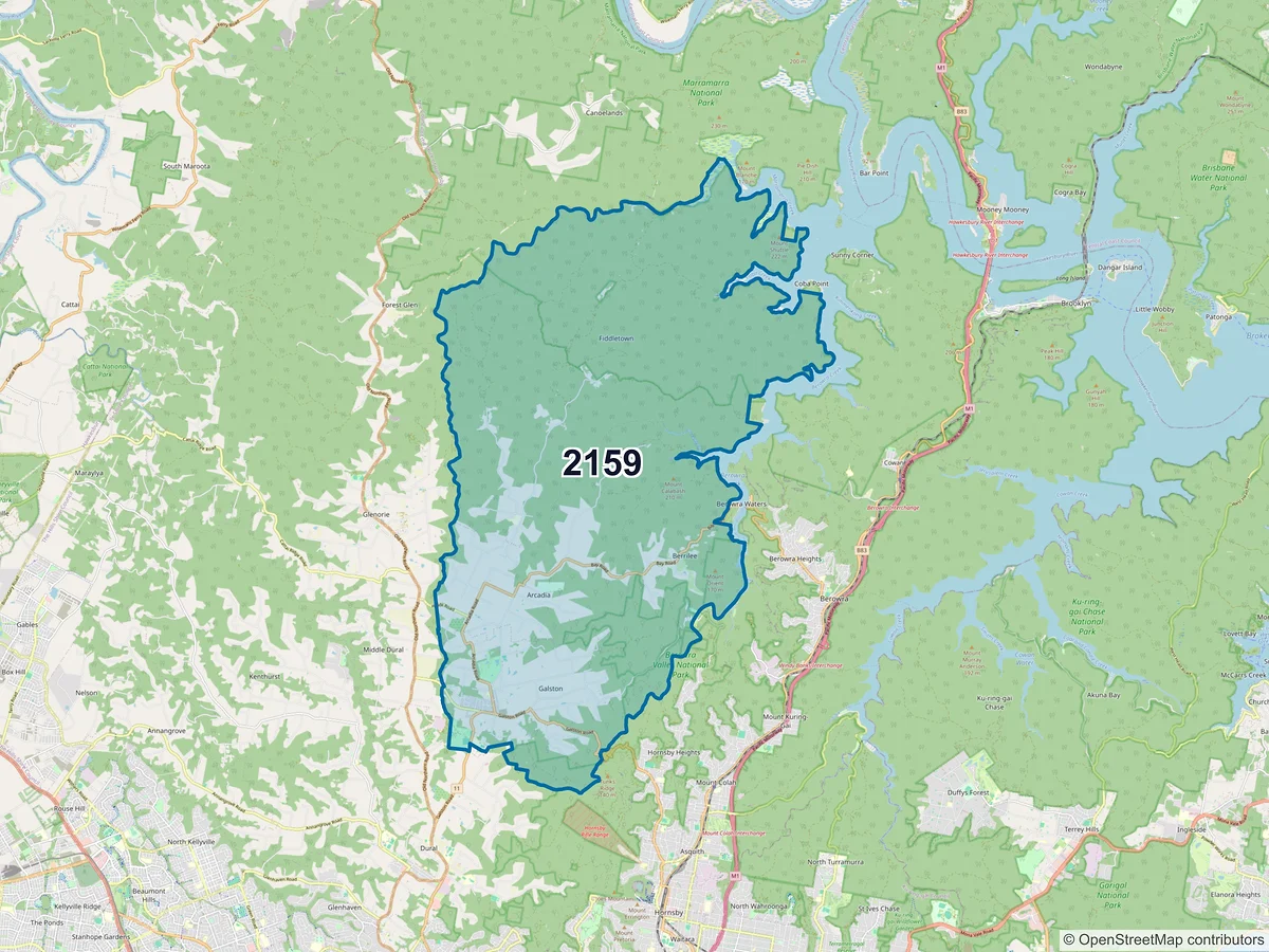 Map of postcode 2159 — Galston, NSW, Australia
