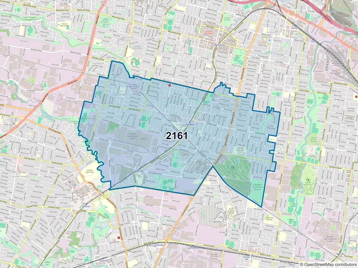 Map of postcode 2161 — Guildford, NSW, Australia