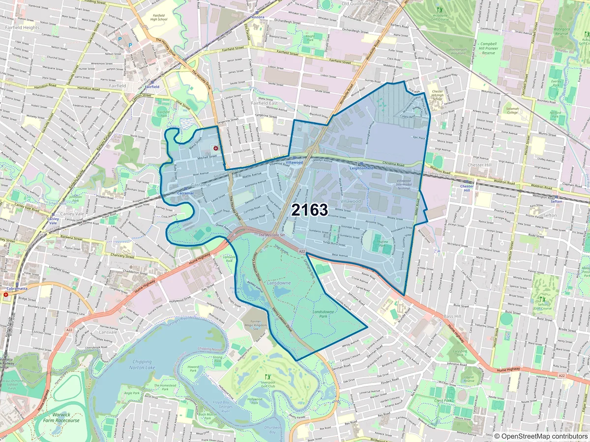 Map of postcode 2163 — Villawood, NSW, Australia