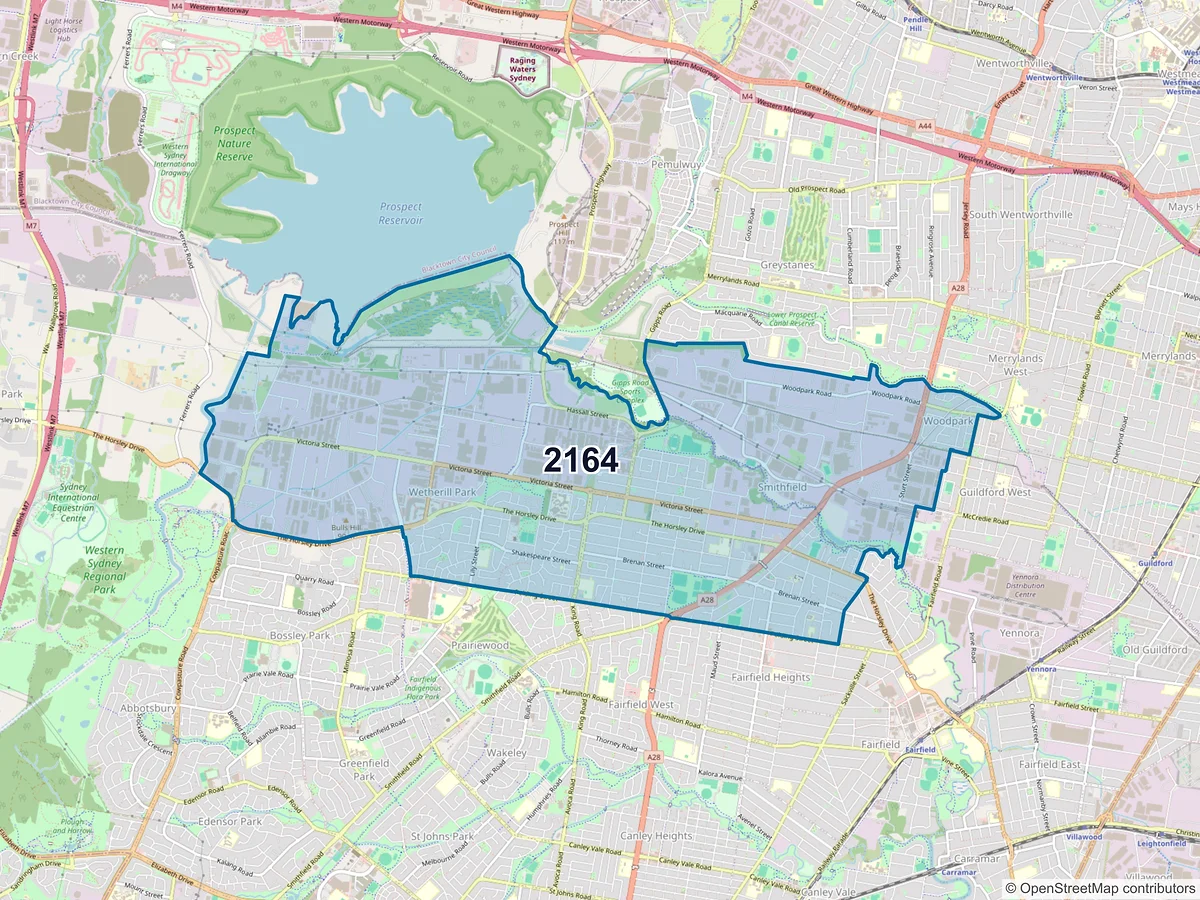Map of postcode 2164 — Smithfield, NSW, Australia