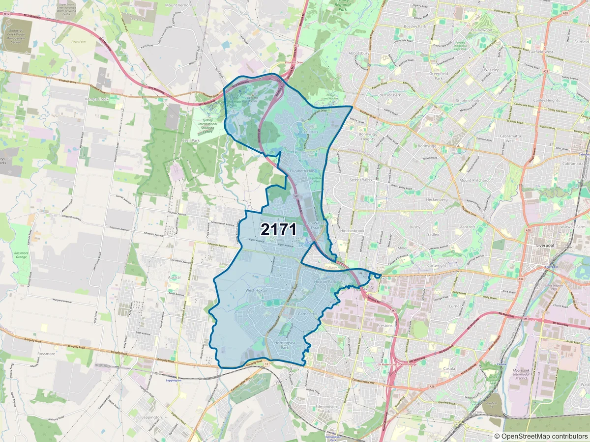 Map of postcode 2171 — West Hoxton, NSW, Australia