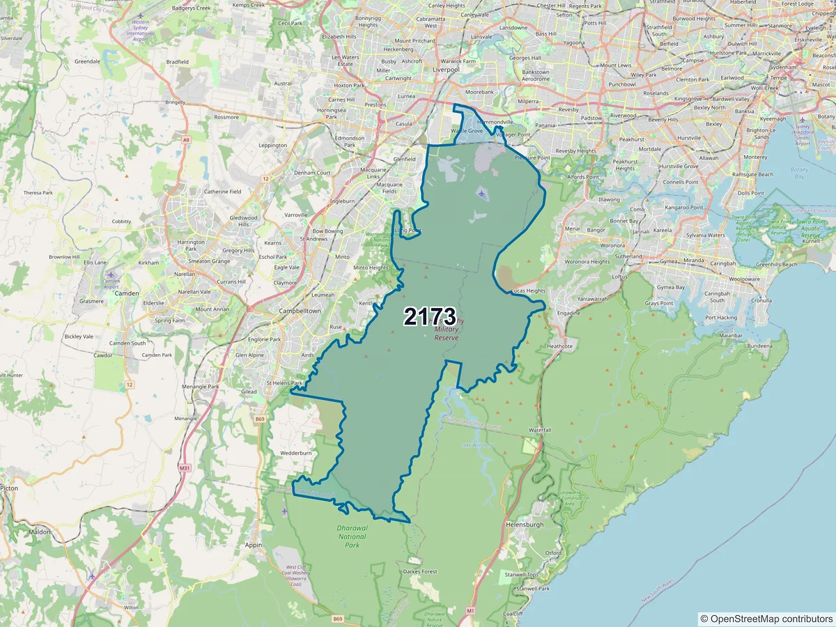 Map of postcode 2173 — Wattle Grove, NSW, Australia