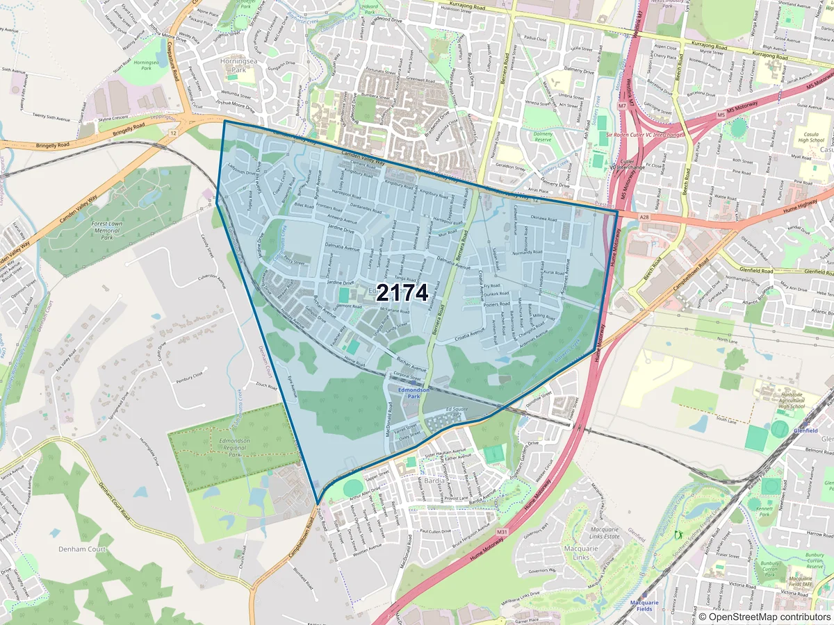 Map of postcode 2174 — Edmondson Park, NSW, Australia