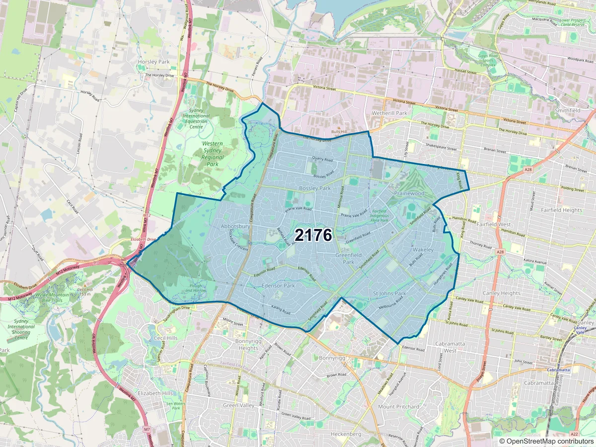 Map of postcode 2176 — Bossley Park, NSW, Australia