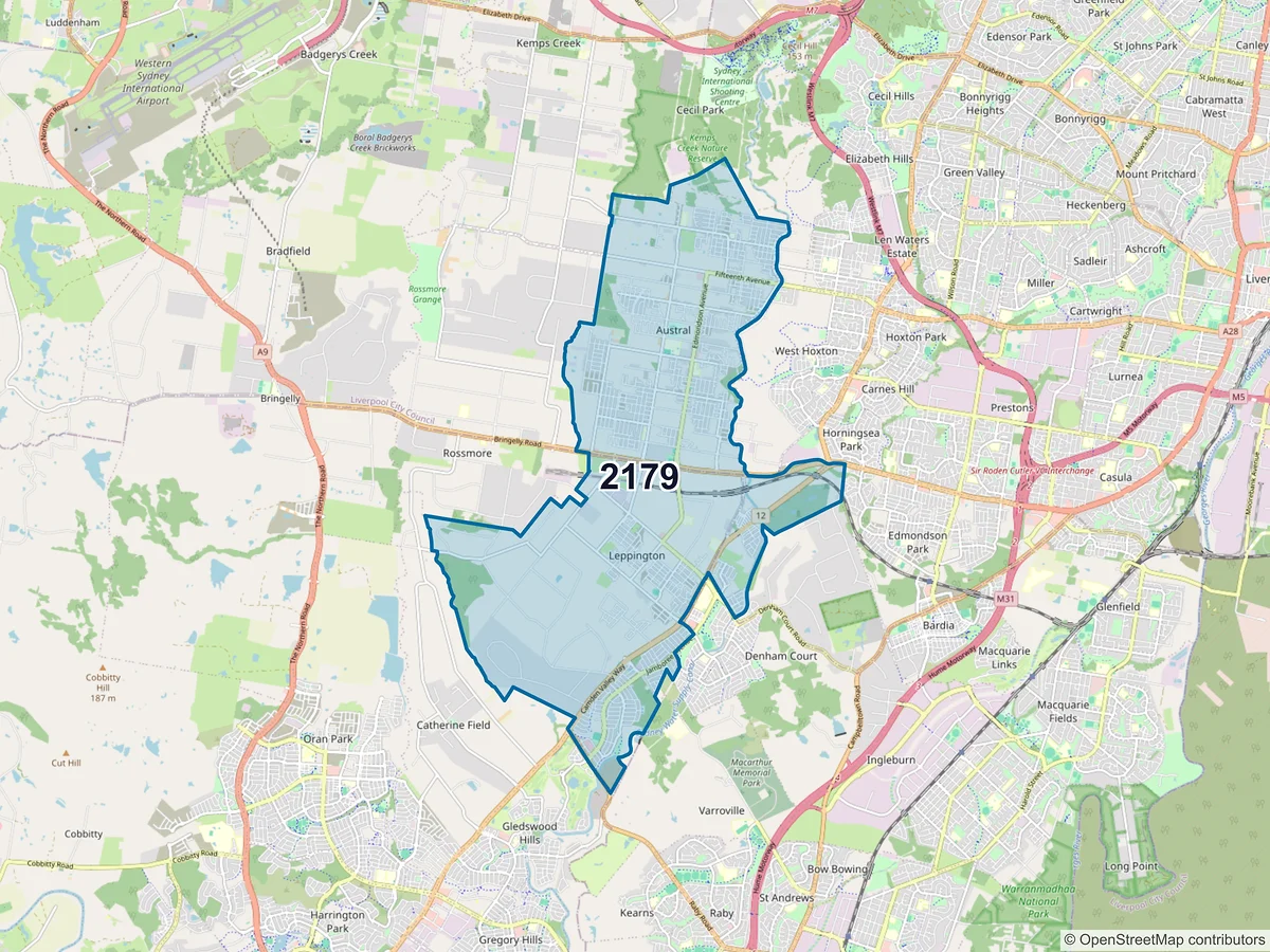 Map of postcode 2179 — Austral, NSW, Australia