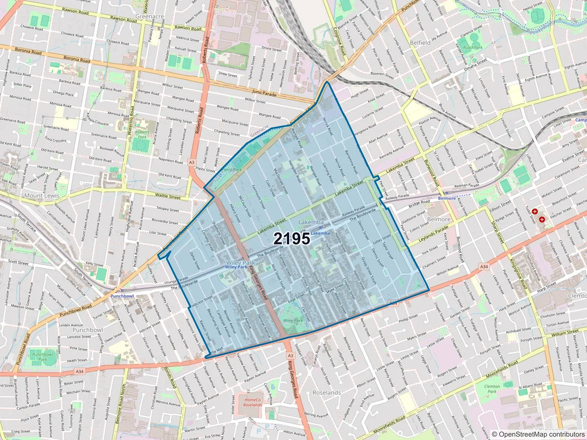 Map of postcode 2195 — Lakemba, NSW, Australia