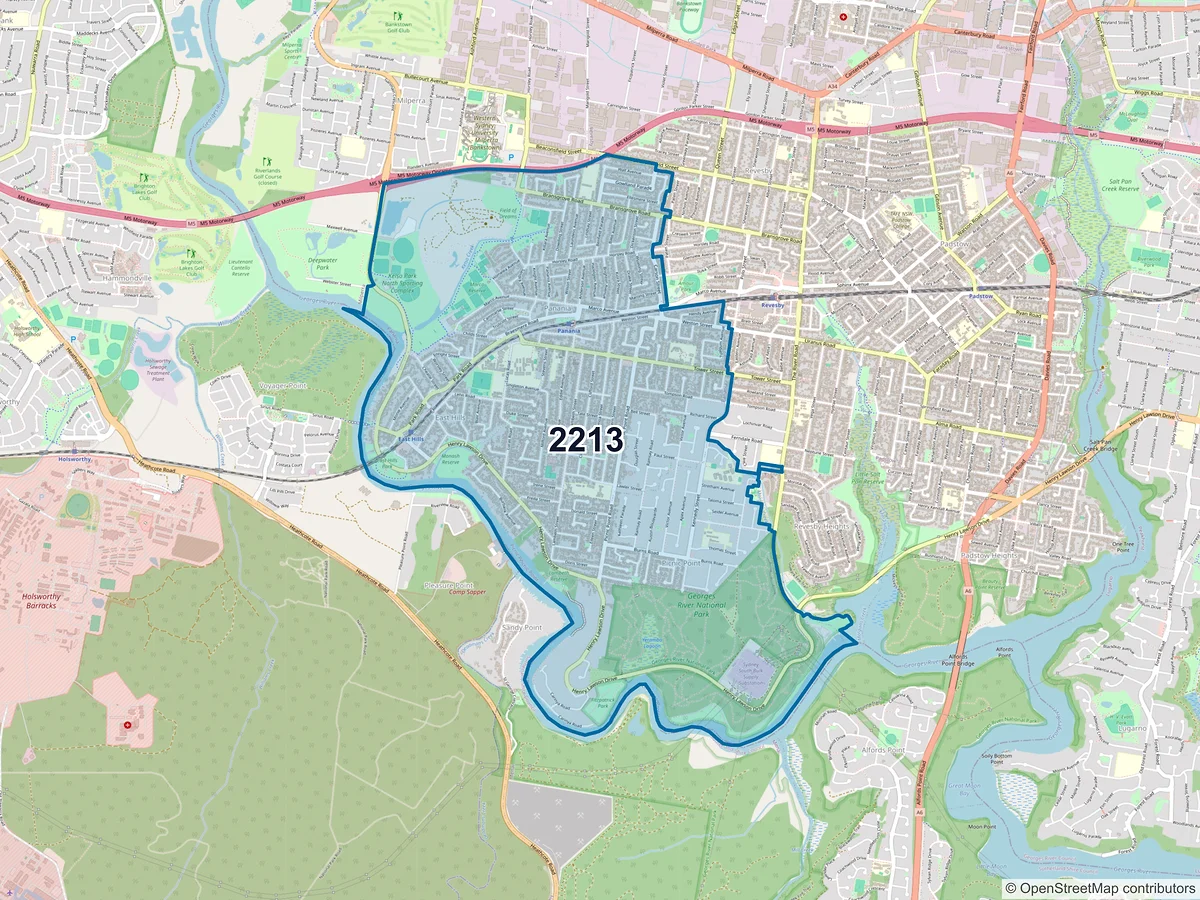 Map of postcode 2213 — Panania, NSW, Australia