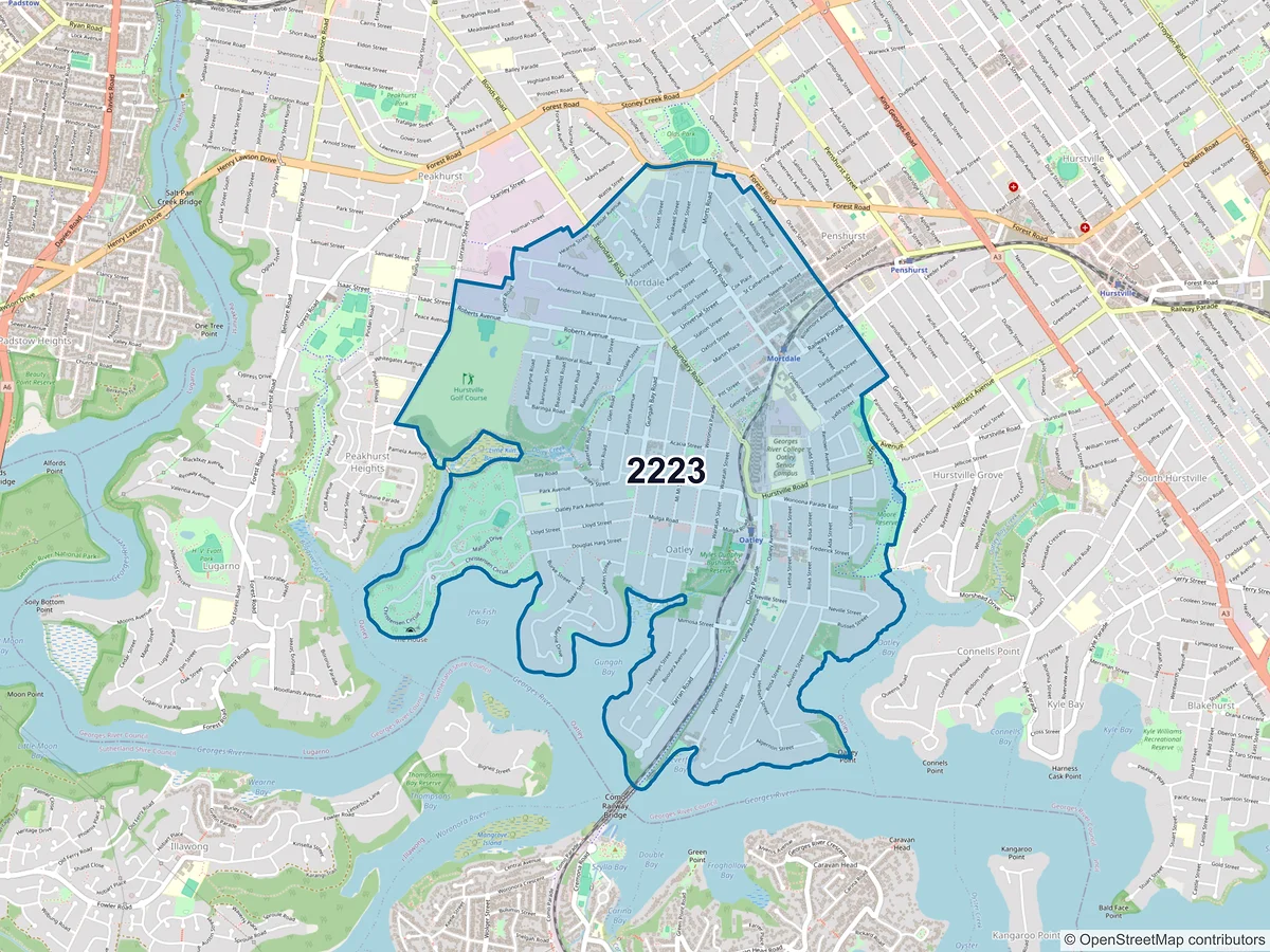 Map of postcode 2223 — Mortdale, NSW, Australia