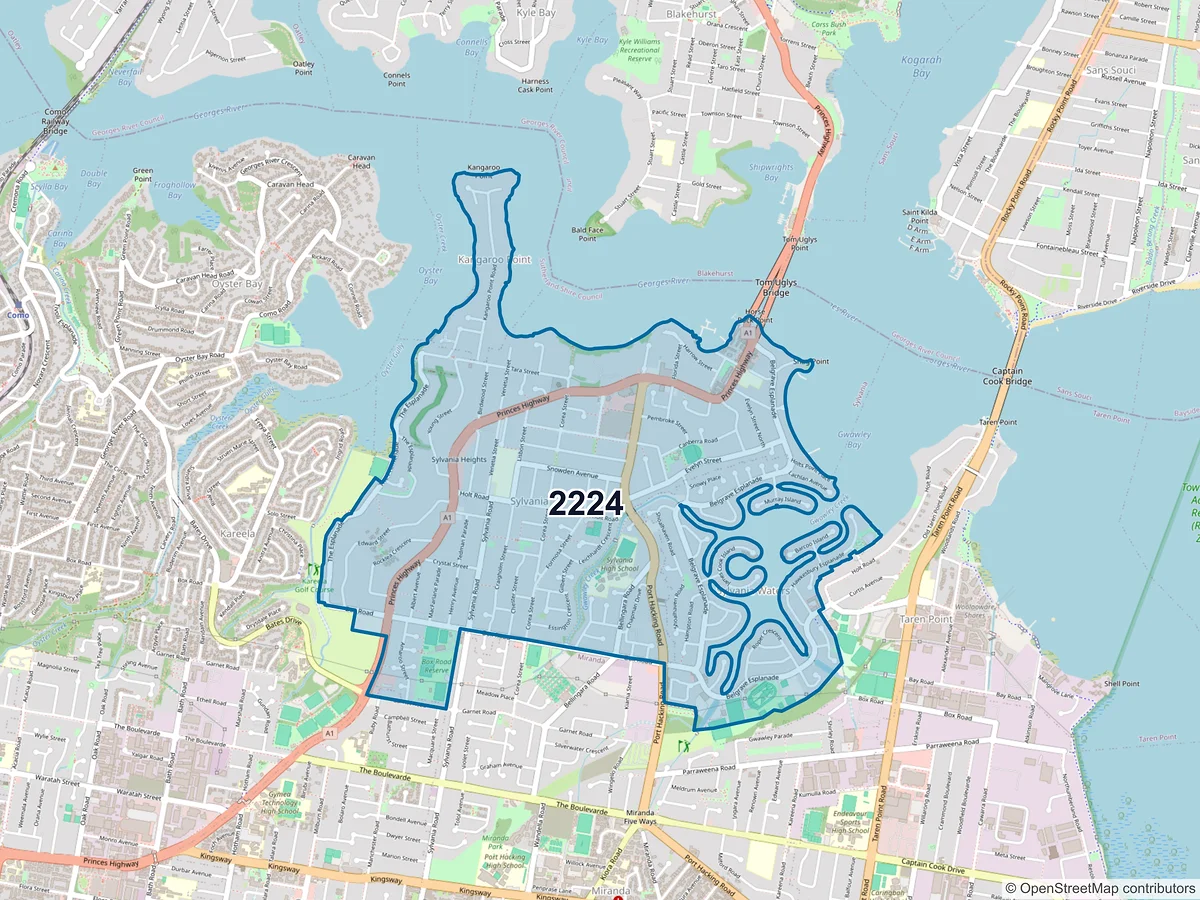 Map of postcode 2224 — Sylvania, NSW, Australia
