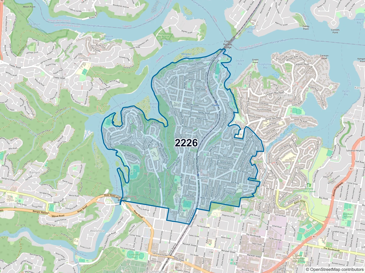 Map of postcode 2226 — Jannali, NSW, Australia