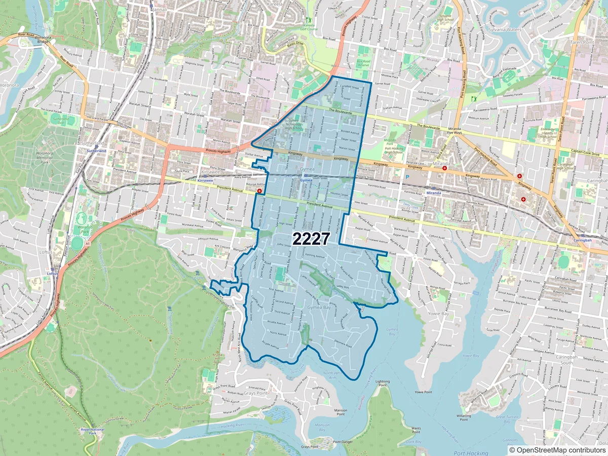 Map of postcode 2227 — Gymea, NSW, Australia