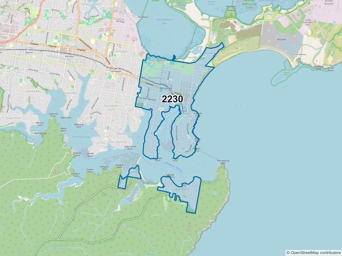 Map of postcode 2230 — Cronulla, NSW, Australia