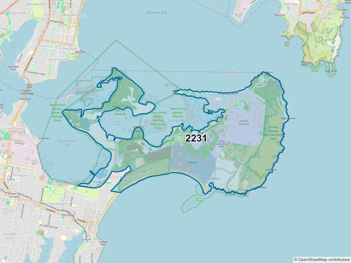 Map of postcode 2231 — Kurnell, NSW, Australia