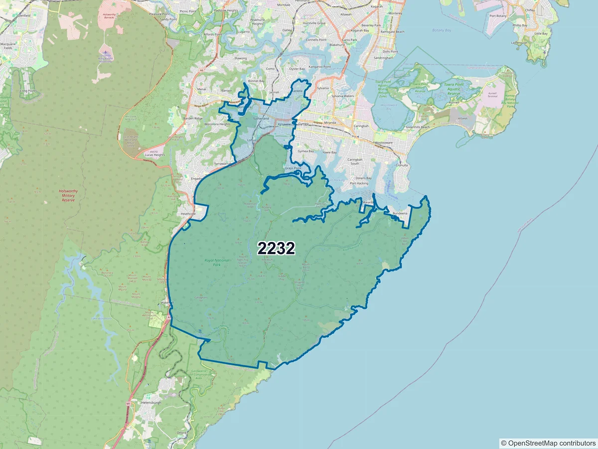 Map of postcode 2232 — Sutherland, NSW, Australia