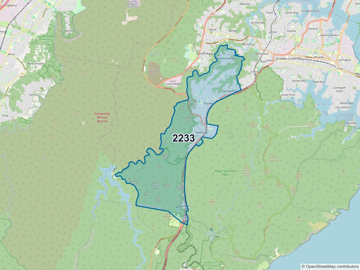 Map of postcode 2233 — Engadine, NSW, Australia