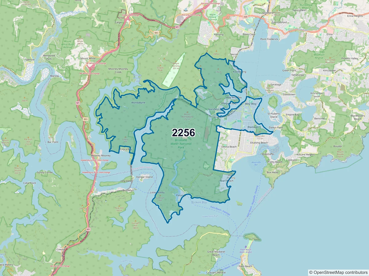 Map of postcode 2256 — Woy Woy, NSW, Australia