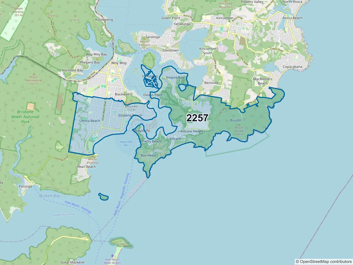 Map of postcode 2257 — Umina Beach, NSW, Australia