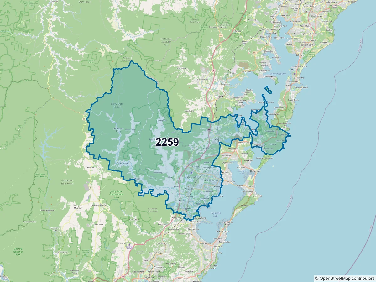 Map of postcode 2259 — Hamlyn Terrace, NSW, Australia