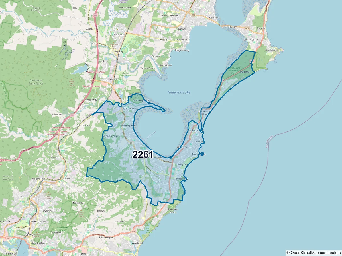 Map of postcode 2261 — Bateau Bay, NSW, Australia