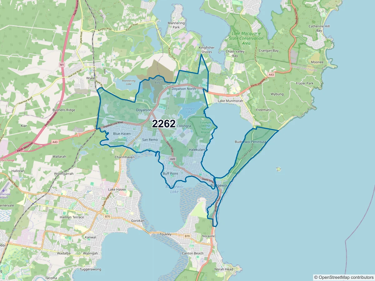 Map of postcode 2262 — Blue Haven, NSW, Australia