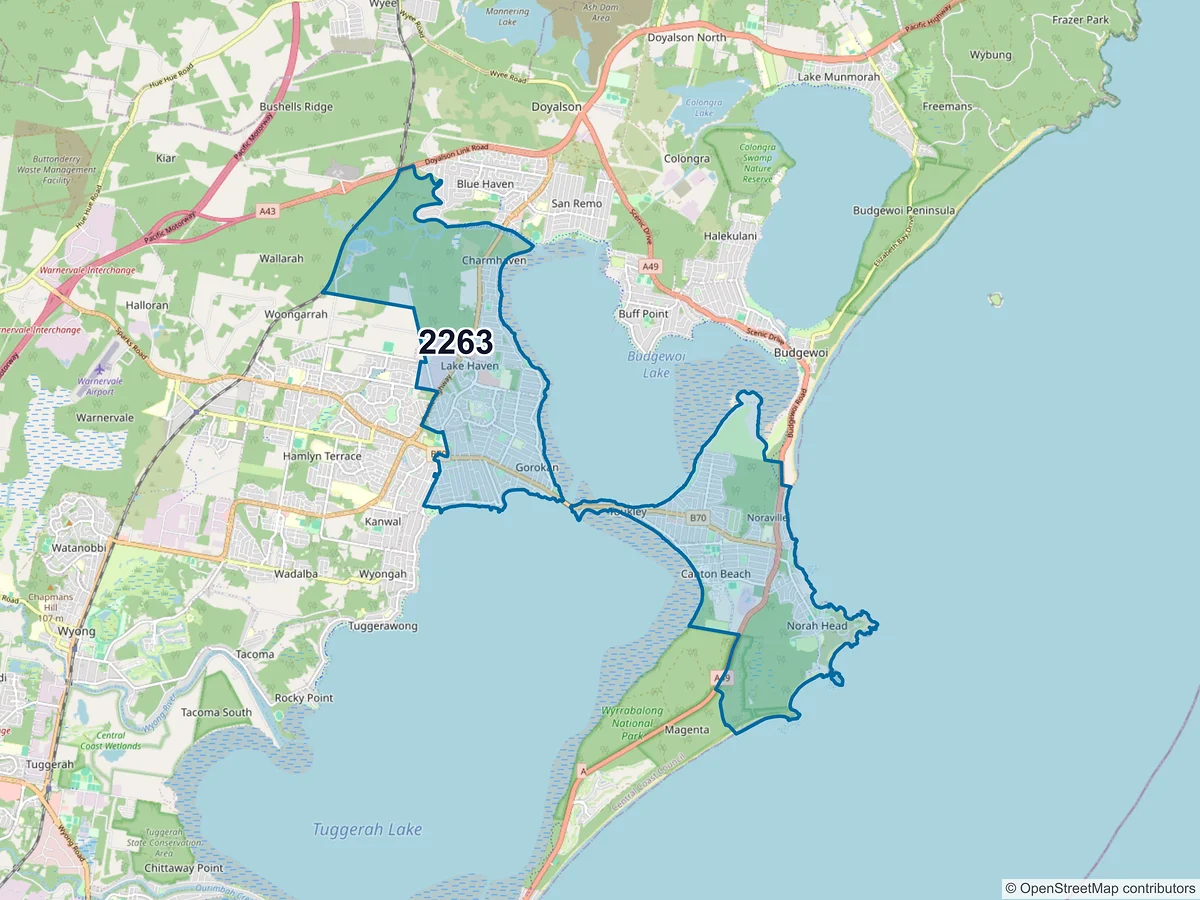 Map of postcode 2263 — Gorokan, NSW, Australia